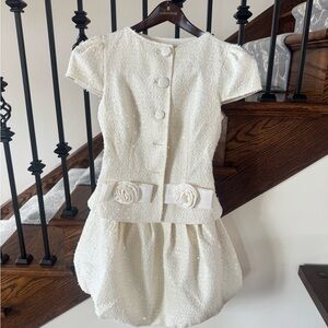 SELF-PORTRAIT White Embellished sequined bouclé mini dress